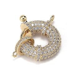 Real 18K Gold Plated Brass Micro Pave Clear Cubic Zirconia Spring Ring Clasps, with Bail Beads/Tube Bails, Long-Lasting Plated, Real 18K Gold Plated, 25x20x7mm, Hole: 1.2mm