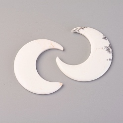 White Natural Howlite Cabochons, Dyed, Moon, White, 41x35x4mm