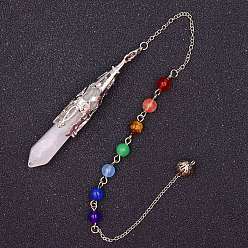 Quartz Crystal Natural Quartz Crystal & Mixed Gemstone Bullet Pointed Dowsing Pendulums, Chakra Yoga Theme Jewelry for Home Display, 300mm