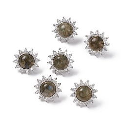 Labradorite Natural Labradorite Sun Stud Earrings with Cubic Zirconia, Platinum Brass Jewelry for Women, Cadmium Free & Nickel Free & Lead Free, 18mm, Pin: 0.8mm