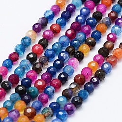 Mixed Color Natural Agate Beads Strands, Dyed & Heated, Round, Faceted, Mixed Color, 4mm, Hole: 0.5mm, about 92pcs/strand, 14.57 inch(37cm)