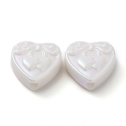 Blanco Perlas de acrílico opaco chapado uv, iridiscente, corazón, blanco, 21x21.5x9 mm, agujero: 3.4 mm