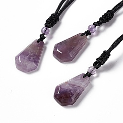 Amethyst Natural Amethyst Hexagon Pendant Necklace with Nylon Cord, Gemstone Jewelry for Men Women, 25.20 inch(64cm)