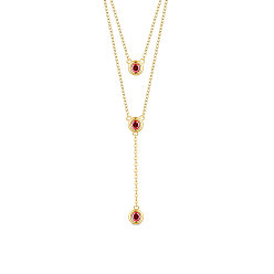 Golden SHEGRACE 925 Sterling Silver Two-Tiered Necklaces, with Three Round Red AAA Cubic Zirconia Pendant, Golden, 14.96 inch~16.54 inch(38~42cm)