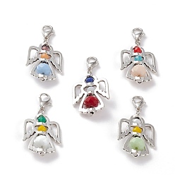Mixed Color Alloy Pendants, with Glass Beads and Lobster Claw Clasp, Angel, Mixed Color, 33mm