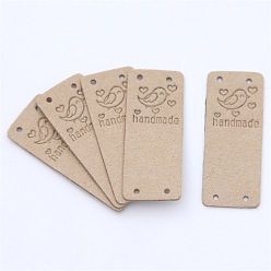 Tan Microfiber Label Tags, with Holes & Word handmade, for DIY Jeans, Bags, Shoes, Hat Accessories, Rectangle, Tan, 20x50mm