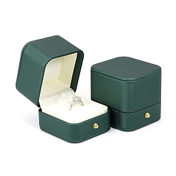 Green PU Leather Ring Boxes, with Velet Inside, Square, Green, 6x6.5x6cm