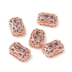 Dodger Blue Eco-friendly Brass Micro Pave Cubic Zirconia Multi-strand Links, Rack Plating, Cadmium Free & Lead Free, Rectangle Octagon, Rose Gold, Dodger Blue, 14x10x5mm, Hole: 1.4mm