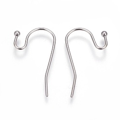Stainless Steel Color 304 Stainless Steel Earring Hooks, Stainless Steel Color, 22x13mm, 21 Gauge, Pin: 0.7mm