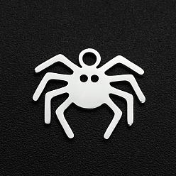 Stainless Steel Color Halloween 201 Stainless Steel Charms, Laser Cut, Spider, Stainless Steel Color, 12x14.5x1mm, Hole: 1.6mm
