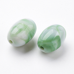 Green Acrylic Beads, Imitation Gemstone Style, Oval, Green, 13~13.5x9.5~10mm, Hole: 2mm, about 630pcs/500g