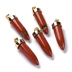 Jaspe Rouge Pendentifs pointus en jaspe rouge naturel, charmes de cône, avec les accessoires en fer et en alliage de ton doré, 42.5~46x14~15mm, Trou: 8x6mm