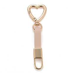 Wheat PU Leather Keychains, with Light Gold Alloy Finding, Heart, Wheat, 10.2cm
