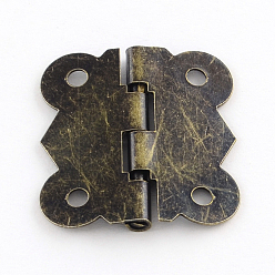 Antique Bronze Wooden Box Accessories Iron Hinge, 90 Degree Fixed, Antique Bronze, 20x17x2.5mm, Hole: 2mm