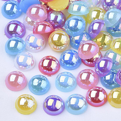 Color mezclado Abs cabujones de perlas de imitación, color de ab chapado, cúpula / media ronda, color mezclado, 6x3 mm, sobre 5000 unidades / bolsa