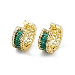 Verde Arracadas rectangulares con circonitas cúbicas, joyas de latón chapado en oro real 18k para mujer, sin plomo y cadmio, verde, 15x17.5x7 mm, pin: 1.1 mm