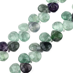 Fluorine Brins de perles de pierre précieuse fluorite violette naturelle, perles percées, facette, larme, 12x9~10x6mm, Trou: 1mm, Environ 30 pcs/chapelet, 11.81 pouce