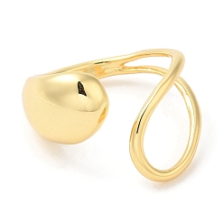 Real 18K Gold Plated Rack Plating Brass Teardrop Open Cuff Ring for Women, Lead Free & Cadmium Free, Real 18K Gold Plated, US Size 8 3/4(18.7mm)