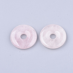 Quartz Rose Naturel a augmenté pendentifs en quartz, disque de donut / pi, largeur de l'anneau: 13.5 mm, 35x5~7mm, Trou: 8mm