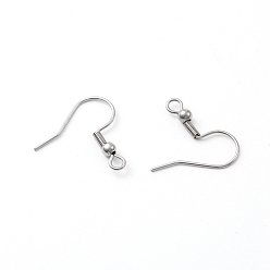 Stainless Steel Color 316 Surgical Stainless Steel Earring Hooks, with Horizontal Loop, Stainless Steel Color, 20x19.5mm, Hole: 2mm, 21 Gauge, Pin: 0.7mm
