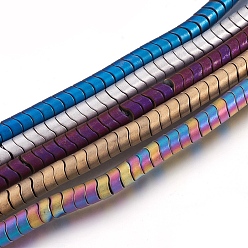 Mixed Color Electroplate Non-magnetic Synthetic Hematite Bead Strands, Frosted, Wave Column, Mixed Color, 6x4mm, Hole: 1mm, about 126~133pcs/strand, 15.3 inch~15.7 inch(39~40cm)