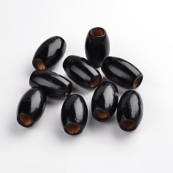 Noir Perles de bois naturel tonneau teint, sans plomb, noir, 28~30x20mm, Trou: 8.5~10.5mm