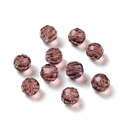 Brun Rosé  Verre imitation perles de cristal autrichien, facette, ronde, brun rosé, 6mm, Trou: 1mm