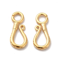 Real 24K Gold Plated Brass Hook Clasps, Cadmium Free & Lead Free, Long-Lasting Plated, Real 24K Gold Plated, 19x8x2mm, Hole: 3mm