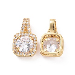 Clear Brass Micro Pave Cubic Zirconia Pendants, Real 18K Gold Plated, Square Charms, Clear, 18x11x6mm, Hole: 6x3.5mm