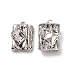 Clear Rack Plating Alloy Glass Pendants, Cadmium Free & Lead Free & Nickle Free, Platinum Tone Rectangle Charms, Clear, 20x14x5mm, Hole: 1.2mm