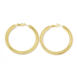 Real 18K Gold Plated Brass Chain Wrap Big Hoop Earrings for Women, Lead Free & Cadmium Free & Nickel Free, Real 18K Gold Plated, 50.5x3mm, Pin: 0.9mm