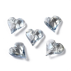 Aqua Glass Rhinestone Cabochons, Faceted, Heart, Pointed Back, Aqua, 12x12x5mm
