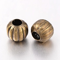 Antique Bronze Iron Corrugated Beads, Nickel Free, Antique Bronze, Round, 6mm in diameter, hole:2mm, about 3220pcs/1000g