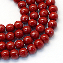 Rojo Oscuro Hornear cristales de perlas de vidrio pintado, pearlized, rondo, de color rojo oscuro, 3~4 mm, agujero: 0.5 mm, sobre 195 unidades / cadena, 23.6 pulgada