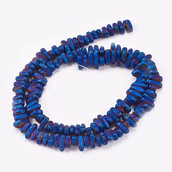 Blue Plated Electroplate Non-magnetic Synthetic Hematite Beads Strands, Frosted, Nuggets, Blue Plated, 4~6x4~6x3mm, Hole: 0.8mm, about 135pcs/strand, 16.34 inch(41.5cm)