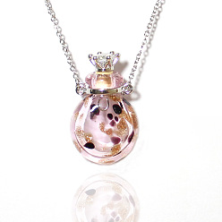 Misty Rose Lampwork Crown Perfume Bottle Pendant Necklace Titanium Steel 
Chains for Women, Misty Rose, 17.72 inch(45cm)