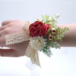 Темно-Красный Тканевый корсаж на запястье цветок жизни, ручной цветок для невесты или подружки невесты, свадьба, партийные украшения, темно-красный, 100x70 мм