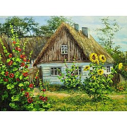 Colorful Rural House Scenery DIY Diamond Painting Kit, Including Resin Rhinestones Bag, Diamond Sticky Pen, Tray Plate and Glue Clay, Colorful, 300x400mm