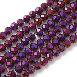 Purple Electroplate Glass Beads Strands, Faceted, Rondelle, Purple, 6x5mm, Hole: 1.2mm, about 95pcs/strand, 20.87 inch(53cm)