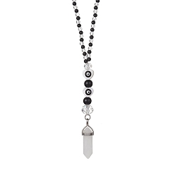 Noir Décorations pendantes en perles de verre et pierre synthétique noire, Avec breloques pointues en cristal de quartz naturel pour décoration suspendue de voiture, noir, 24 cm