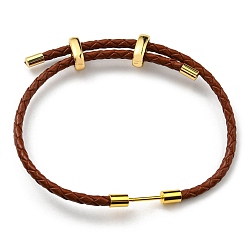 Saddle Brown Brass Column Bar Link Bracelet with Leather Cords, Adjustable Bracelet for Women, Saddle Brown, Inner Diameter: 5/8~3 inch(1.6~7.5cm)