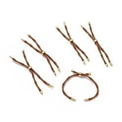 Tan Nylon Cord Silder Bracelets, for Connector Charm Bracelet Making, with Rack Plating Golden Brass Findings, Long-Lasting Plated, Cadmium Free & Lead Free, Tan, 8-5/8~9 inch(22~22.8cm), 0.3cm, Hole: 2.6mm