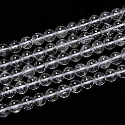 Cristal de Quartz Naturelles cristal de quartz brins de perles, perles de cristal de roche, avec du fil de coton, ronde, 8mm, Trou: 1mm, Environ 45 pcs/chapelet, 14.17 pouce (36 cm)