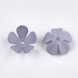 Gris Capuchons de perles de fer écologiques peints à la bombe, Flower 5 pétales, grises , 8x8.5x4mm, Trou: 0.8mm
