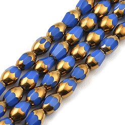 Bleu Royal Brins de perles de verre électrolytiques à facettes, couleur opaque, plaqué or, ovale, bleu royal, 6.5~7x4mm, Trou: 0.8mm, Environ 50 pcs/chapelet, 13.39'' (34 cm)