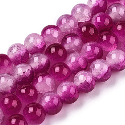 Medium Violet Red Crackle Baking Painted Imitation Jade Glass Beads Strands, Two Tone, Round, Medium Violet Red, 6mm, Hole: 1.2mm, about 147pcs/strand, 31.10''(79cm)