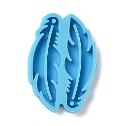 Deep Sky Blue DIY Pendant Silicone Molds, for Earring Making, Resin Casting Molds, For UV Resin, Epoxy Resin Jewelry Making, Feather, Deep Sky Blue, 53x35x6mm, Hole: 2mm, Inner Diameter: 49x16mm