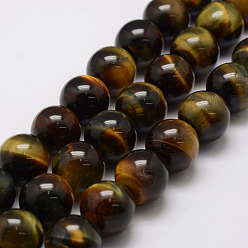 Tiger Eye Natural Tiger Eye Bead Strands, Grade A, Round, 6mm, Hole: 1.2mm, about 69pcs/strand, 14.9 inch~15.5 inch
