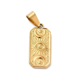 Golden Vacuum Plating 304 Stainless Steel Pendants, with 201 Stainless Steel Snap On Bails, Rectangle with Moon & Star & Eye, Golden, 22.5x10x2mm, Hole: 6.7x3mm