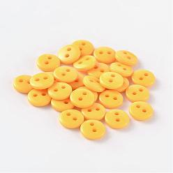 Yellow 2-Hole Flat Round Resin Sewing Buttons for Costume Design, Yellow, 11.5x2mm, Hole: 1mm